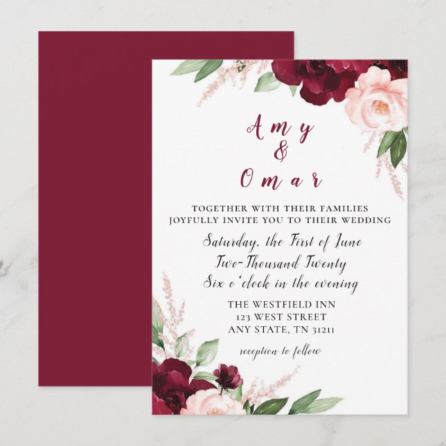 invitation à mariage floral bien-aimée (Devant / Derrière)