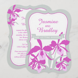 Invitation à mariage violet vert orchidée graphiqu