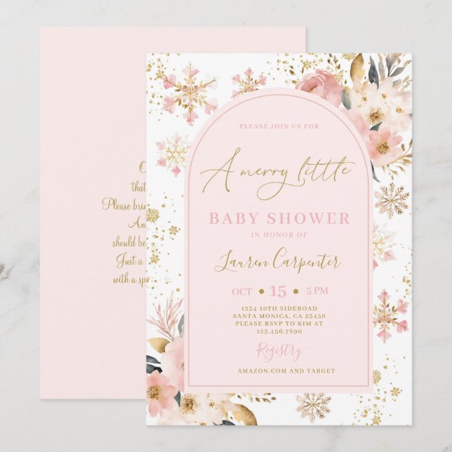 Invitation A Merry Little Baby Shower Girl (Devant / Derrière)