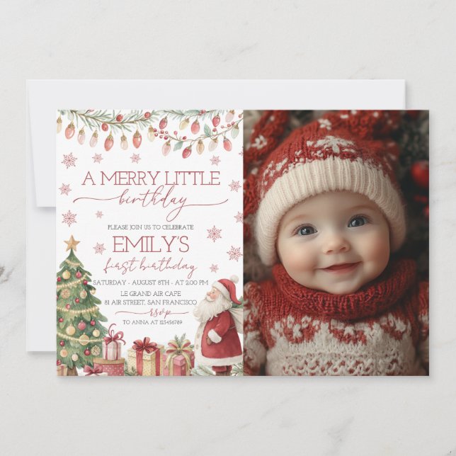 Invitation A Merry Little Birthday Photo Invite (Devant)