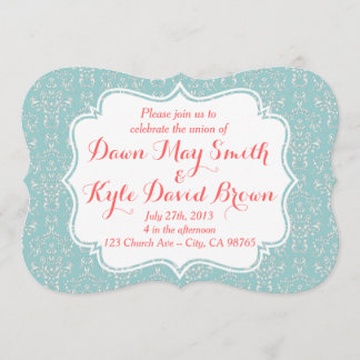 Invitation à Mint Coral Mariage damassé