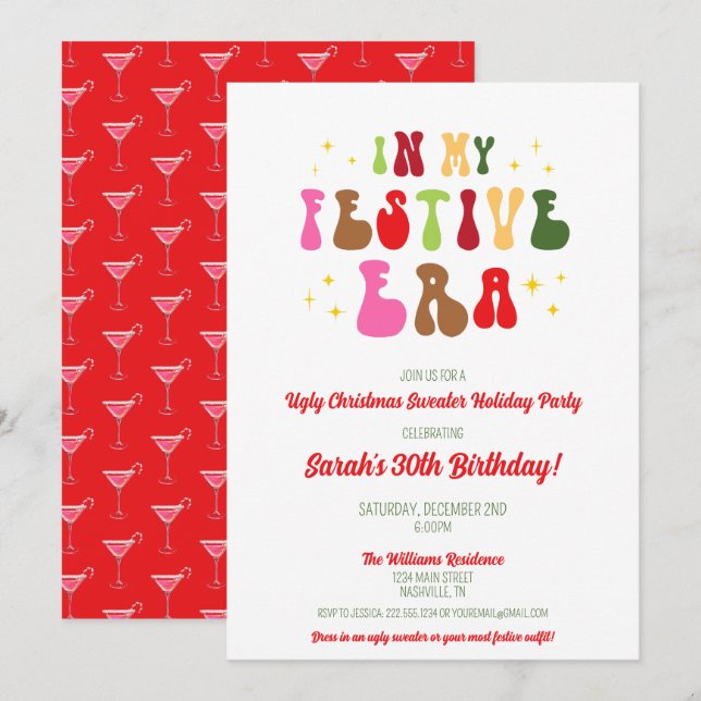 Invitation À mon époque de fêtes Fête tendance Noël 30e anniv (Devant / Derrière)