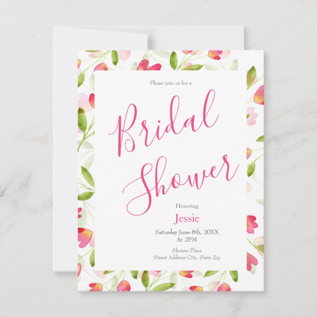 Invitation à motif floral aquarelle (Devant)