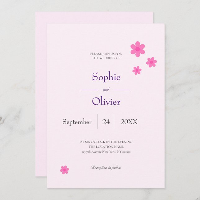 invitation à motif rose (Devant / Derrière)