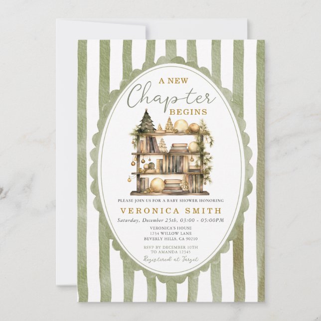 Invitation A New Chapter Begin Christmas Book Baby Shower (Devant)