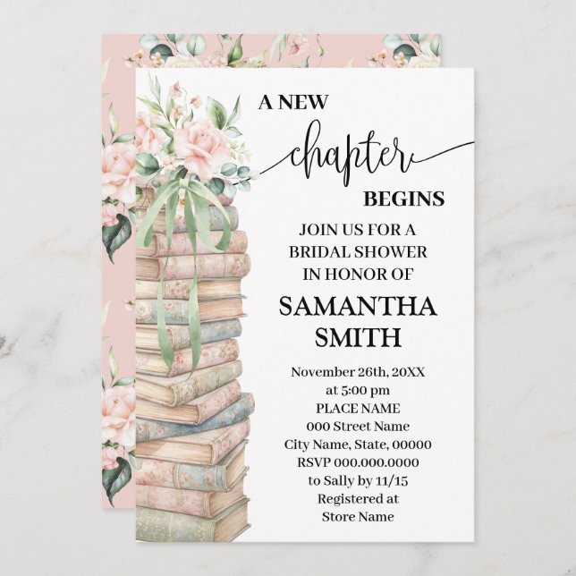 Invitation A New Chapter Begins Boho Chic Bridal Shower (Devant / Derrière)