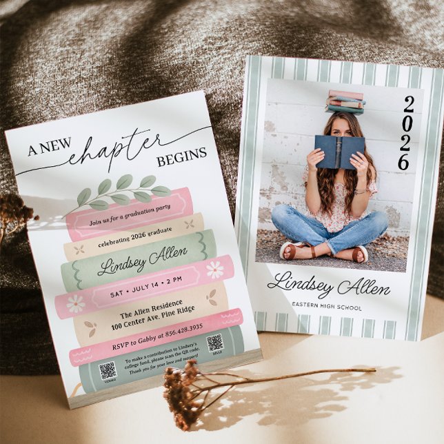 Invitation A New Chapter Begins Book Theme Graduation Party (Créateur téléchargé)