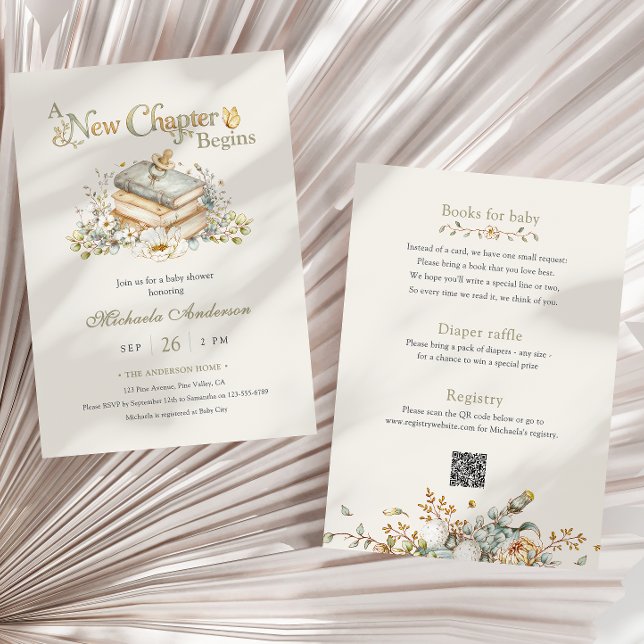 Invitation A New Chapter Begins Rustic Book Theme Baby Shower (Créateur téléchargé)