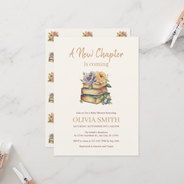 Invitation A New Chapter is Coming, Books With Flowers (Devant/Arrière en situation)