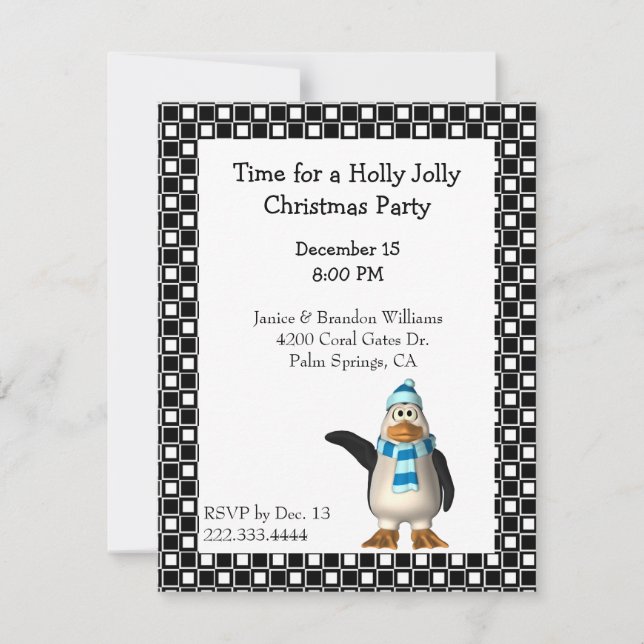 Invitation à Noël de Pingouin de dessin animé (Devant)