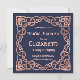 Invitation à nœud celtique Rose Gold et Bleu Navy