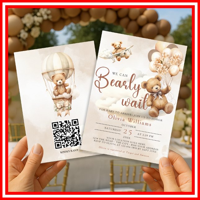Invitation À peine attendre | Baby shower marron (Créateur téléchargé)