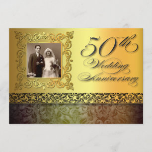 invitation à photo golden 50 anniversaire unique