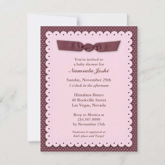 Invitation à plat Baby shower rose (Devant)