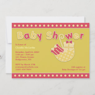 Invitation à plat Baby shower rose jaune