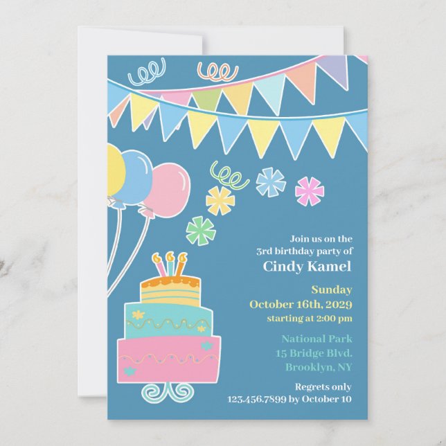 Invitation à plat de gâteau fête d'anniversaire (Devant)