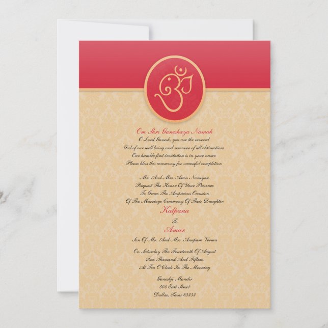 Invitation à plat de style indien Mariage (Devant)