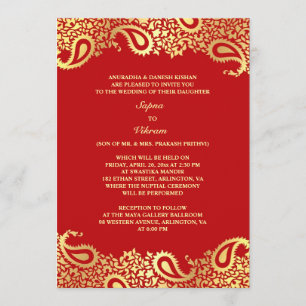 Invitation à plat Mariage indien Paisleys
