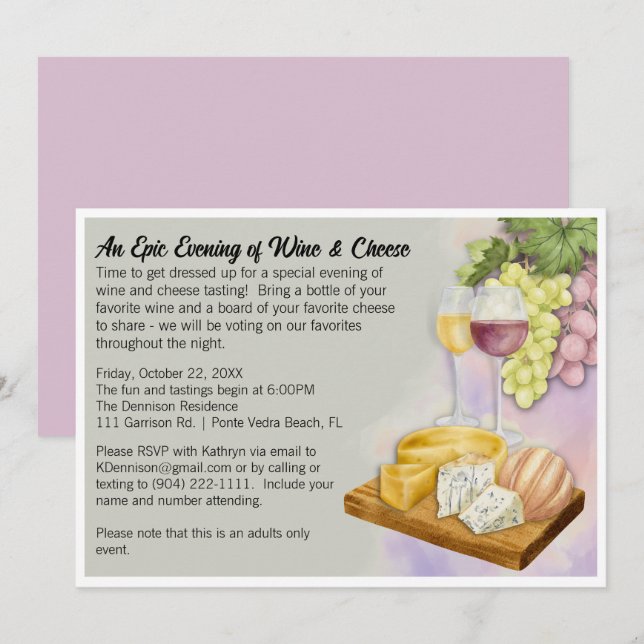 Invitation à plat pour la fête du vin et du fromag (Devant / Derrière)