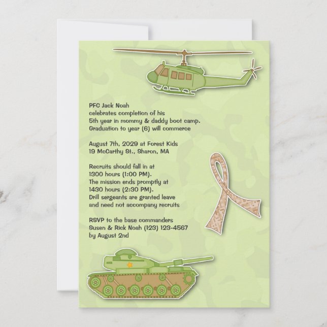 Invitation à plat pour l'anniversaire militaire de (Devant)