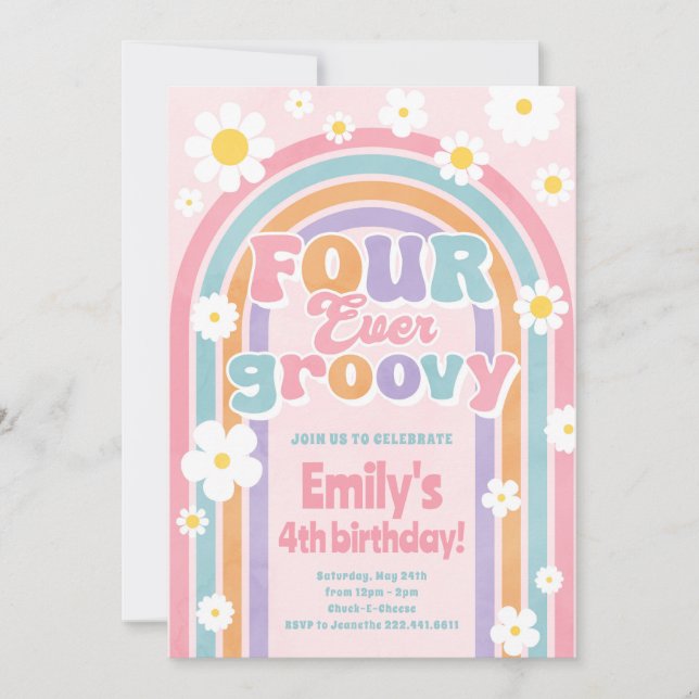 Invitation à quatre ans Super Rainbow 4th Birthday (Devant)