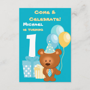Invitation Ă?re fête d'anniversaire d'ours et de ballons