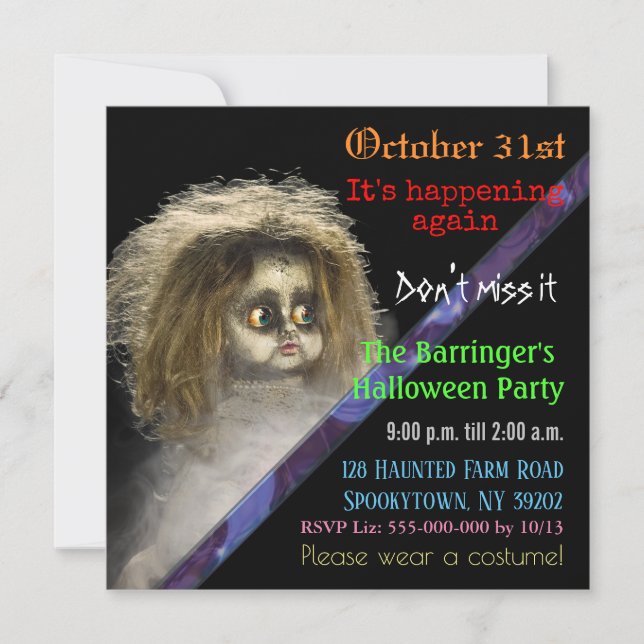 Invitation à Semi Gloss Halloween Doll Déplaisante (Devant)