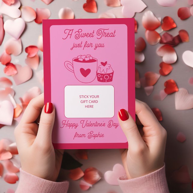 Invitation A Sweet Treat Valentine's Gift Card Holder Card (Valentines Gift Card Holder for Coffee Shop or similar sweet treat)