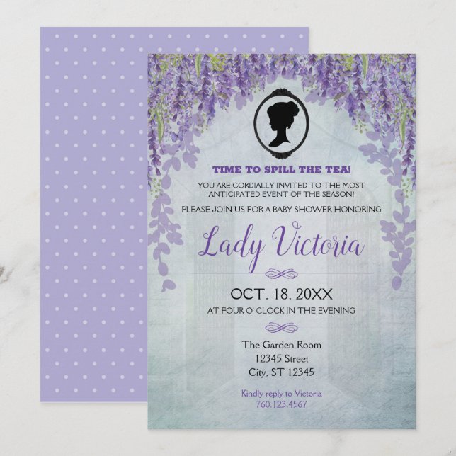 Invitation à thé Baby shower de lavande (Devant / Derrière)