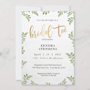 Invitation à thé pour mariée verte et or