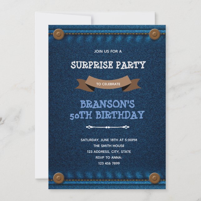 Invitation à thème d'anniversaire de Denim Cowboy (Devant)