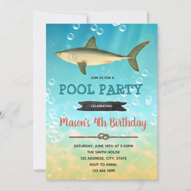 Invitation à thème d'anniversaire de requin vintag (Devant)