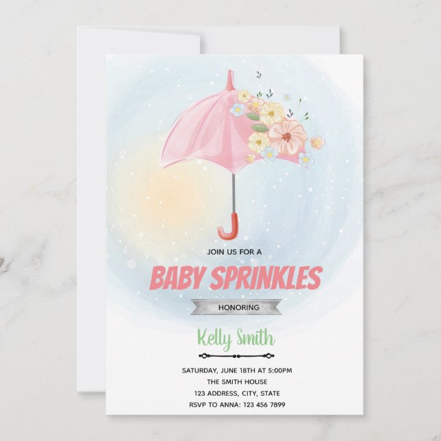 Invitation à thème de la douche fleurie pour bébé (Devant)
