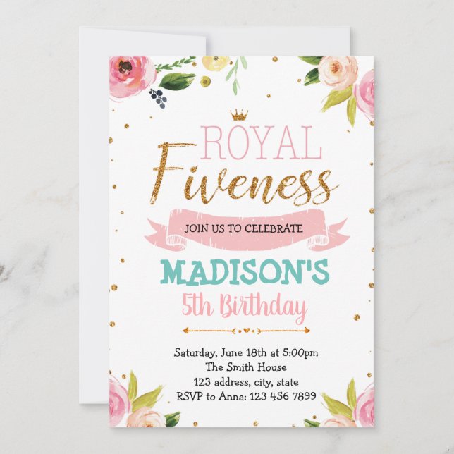 Invitation à thème de princesse royale de fiveness (Devant)