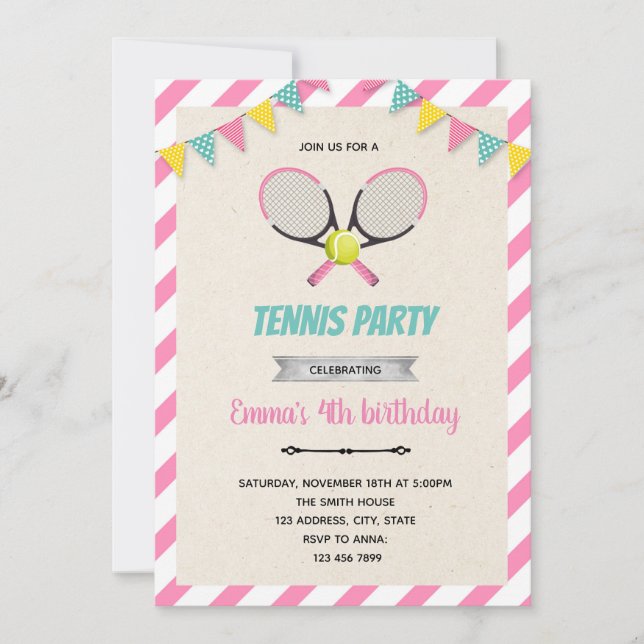 Invitation à thème fille de tennis (Devant)