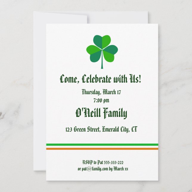 Invitation à thème irlandais (Devant)