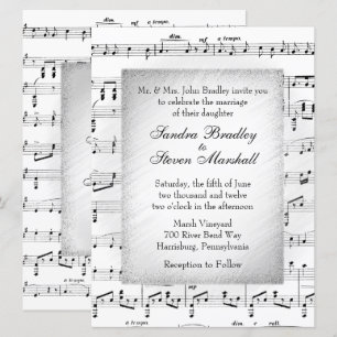 Invitation à thème Mariage de la musique en feuill