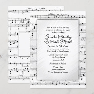 Invitation à thème Mariage de la musique en feuill