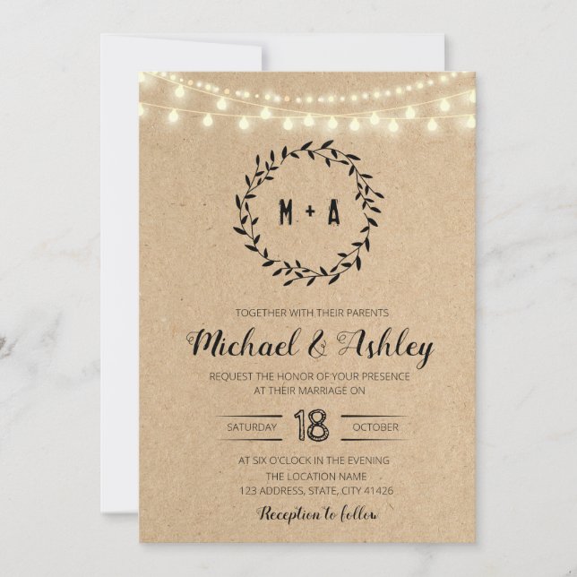 Invitation à thème mariage rustique kraft (Devant)