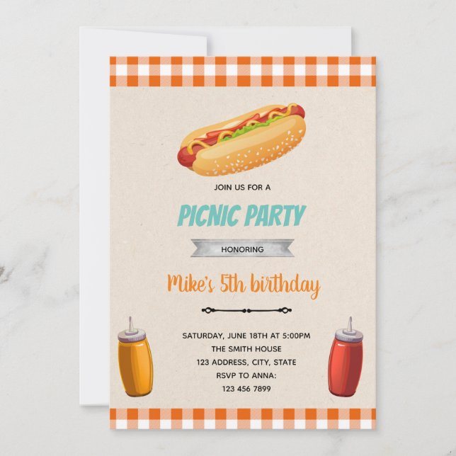 Invitation à thème pour le pique-nique Hotdog (Devant)