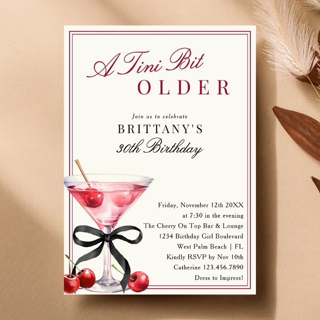 Invitation A Tini Bit Older Old Money Cherry Martini Birthday (Créateur téléchargé)