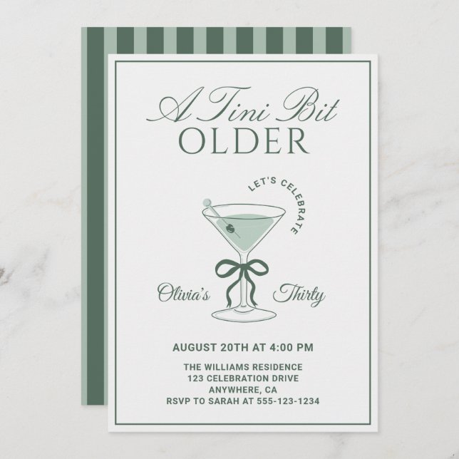 Invitation A Tini Bit Older Sage 30th Martini Birthday (Devant / Derrière)