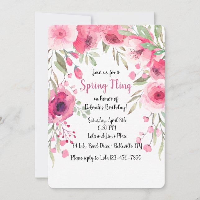 Invitation à toile de fond florale rose (Devant)
