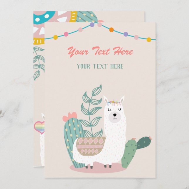 Invitation à tout événement Llama (Devant / Derrière)