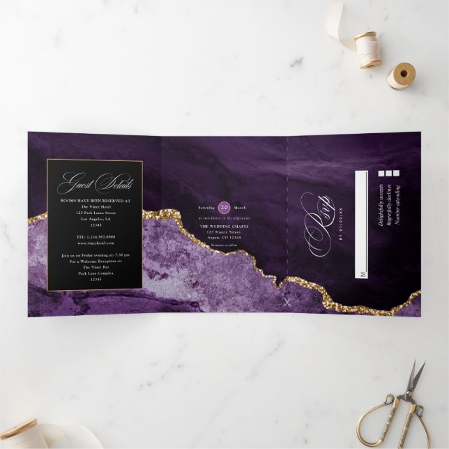 Invitation à trois volets de Mariage d'âge violet  (Intérieur)