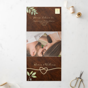 Invitation à trois volets de Mariage de bois rusti