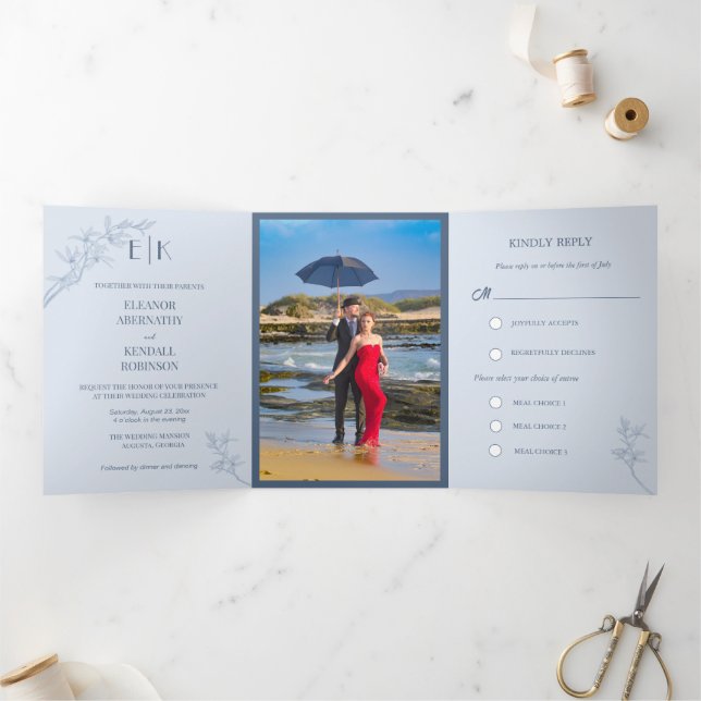 Invitation à trois volets de Mariage de fleurs int (Intérieur)