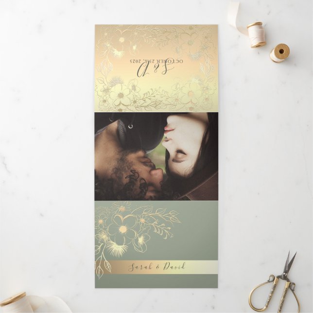 Invitation à trois volets du Mariage Sage Green (Extérieur)