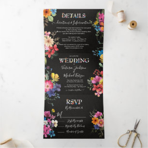 Invitation à trois volets Mariage à fleurs pressée