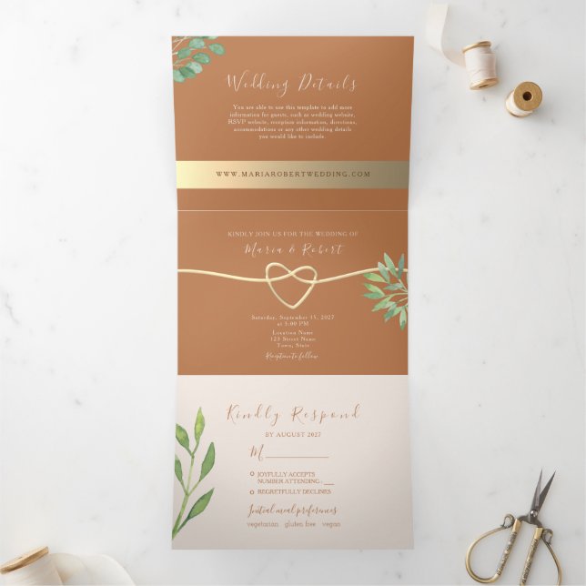 Invitation à trois volets Mariage en terre cuite (Intérieur)